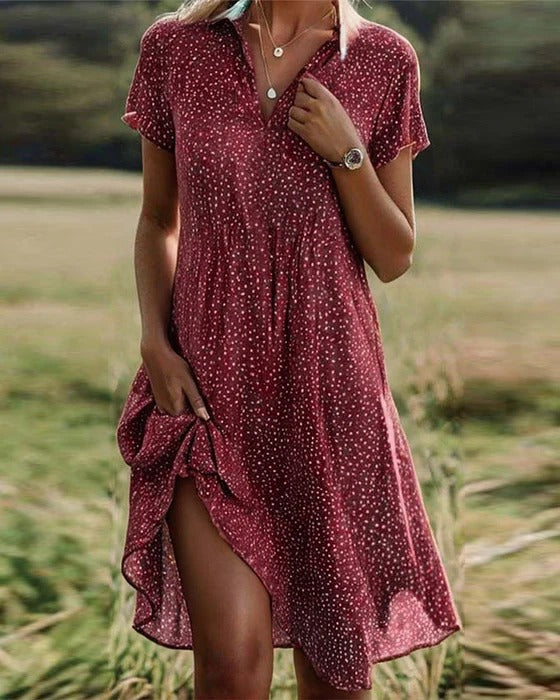 Casual Floral Dress with Lapel