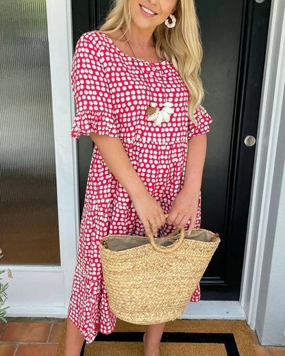 Polka Dot Round Neck Midi Dress
