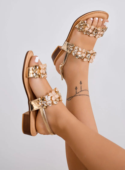 Low Sandals with Jewel Stones and Strap