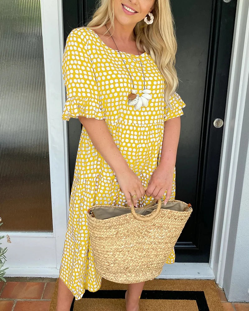 Polka Dot Round Neck Midi Dress