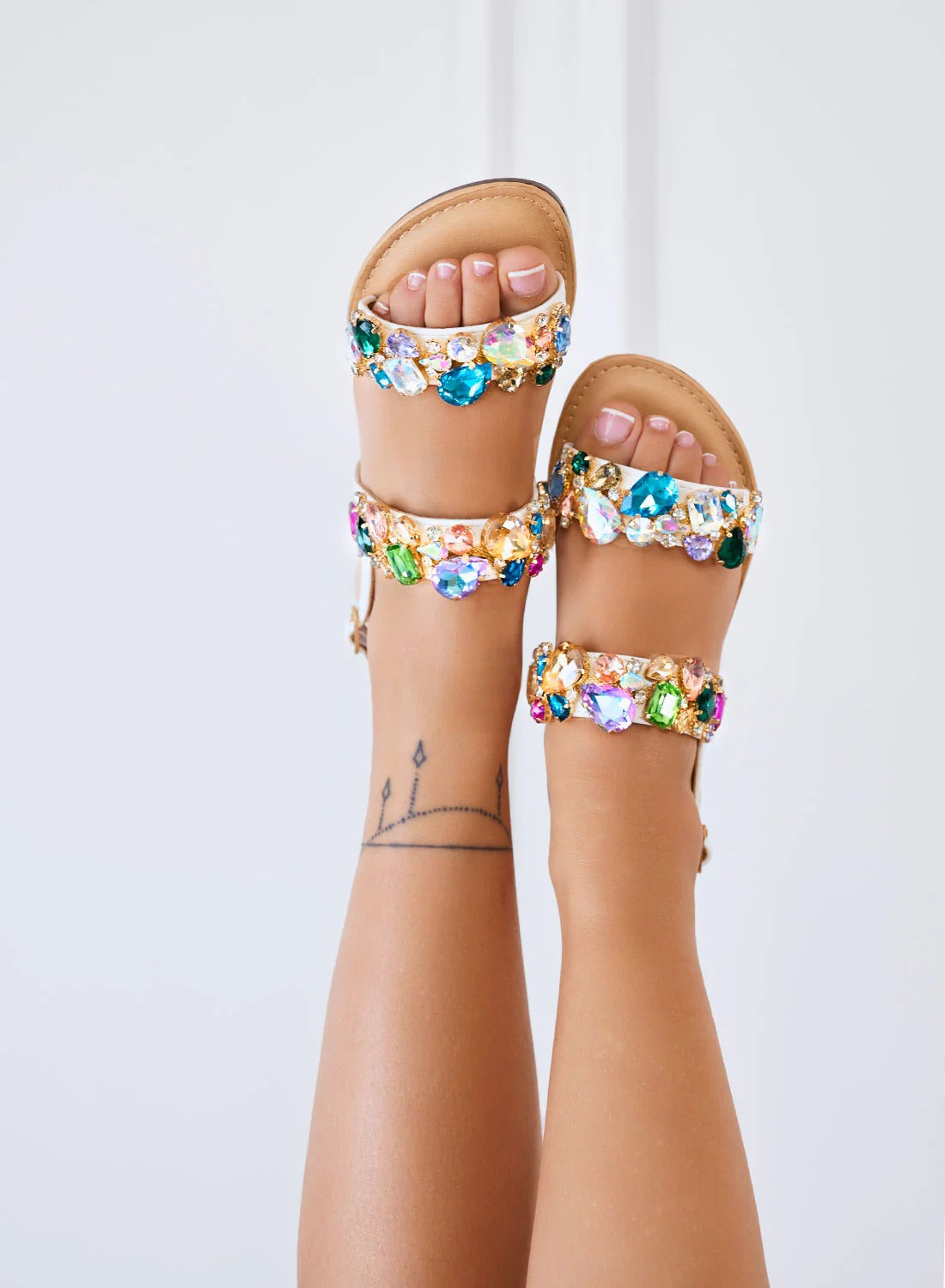 Low Sandals with Jewel Stones and Strap
