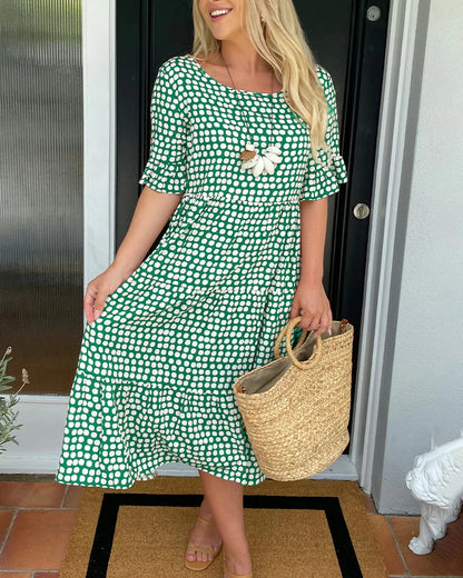 Polka Dot Round Neck Midi Dress