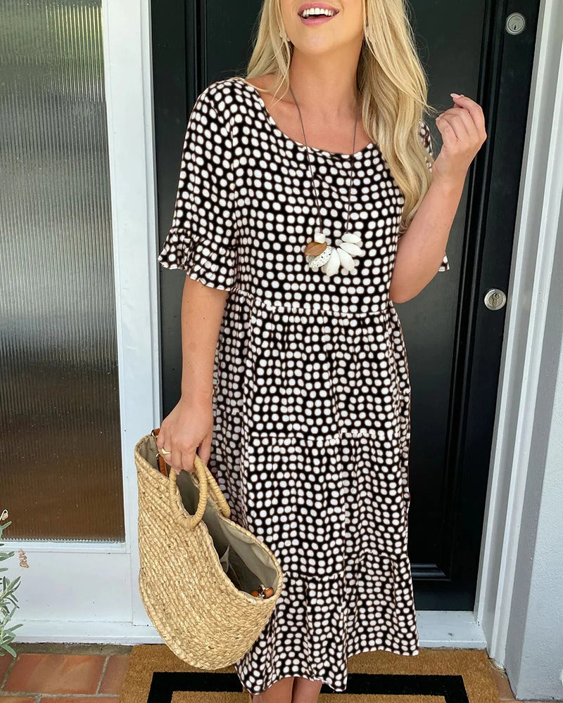 Polka Dot Round Neck Midi Dress