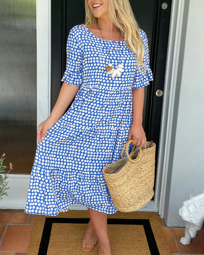 Polka Dot Round Neck Midi Dress