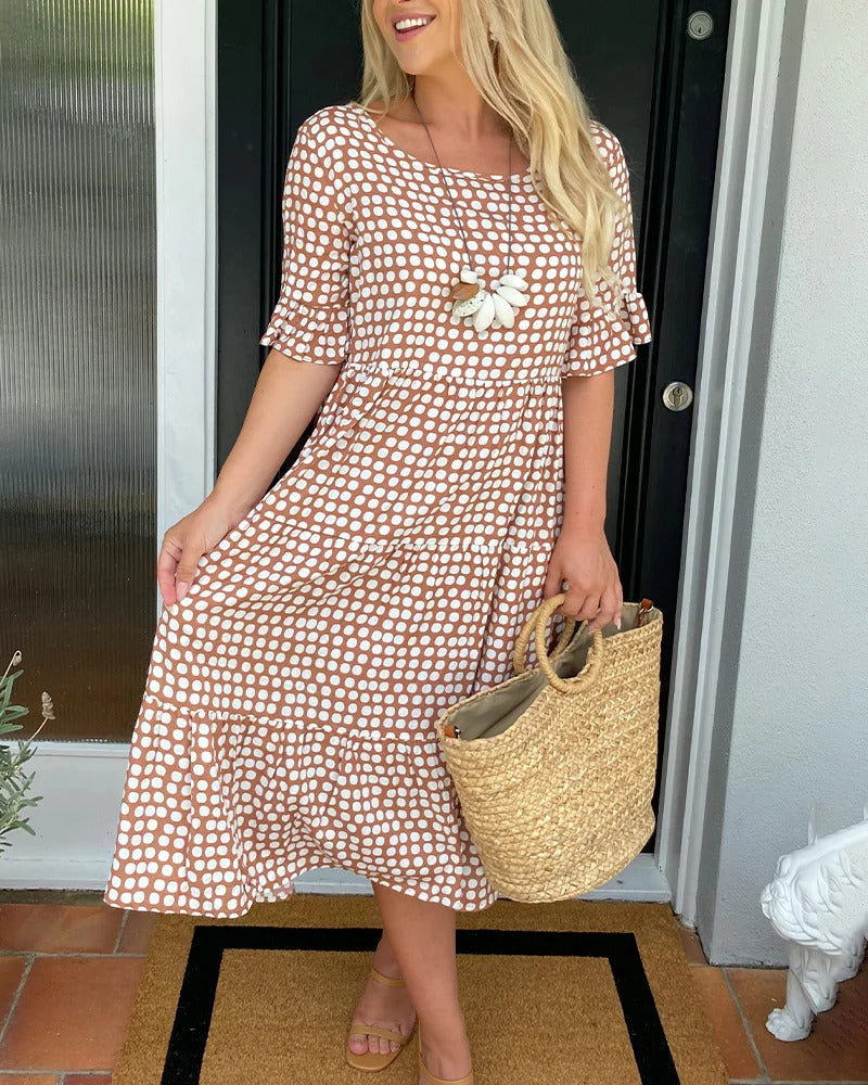 Polka Dot Round Neck Midi Dress